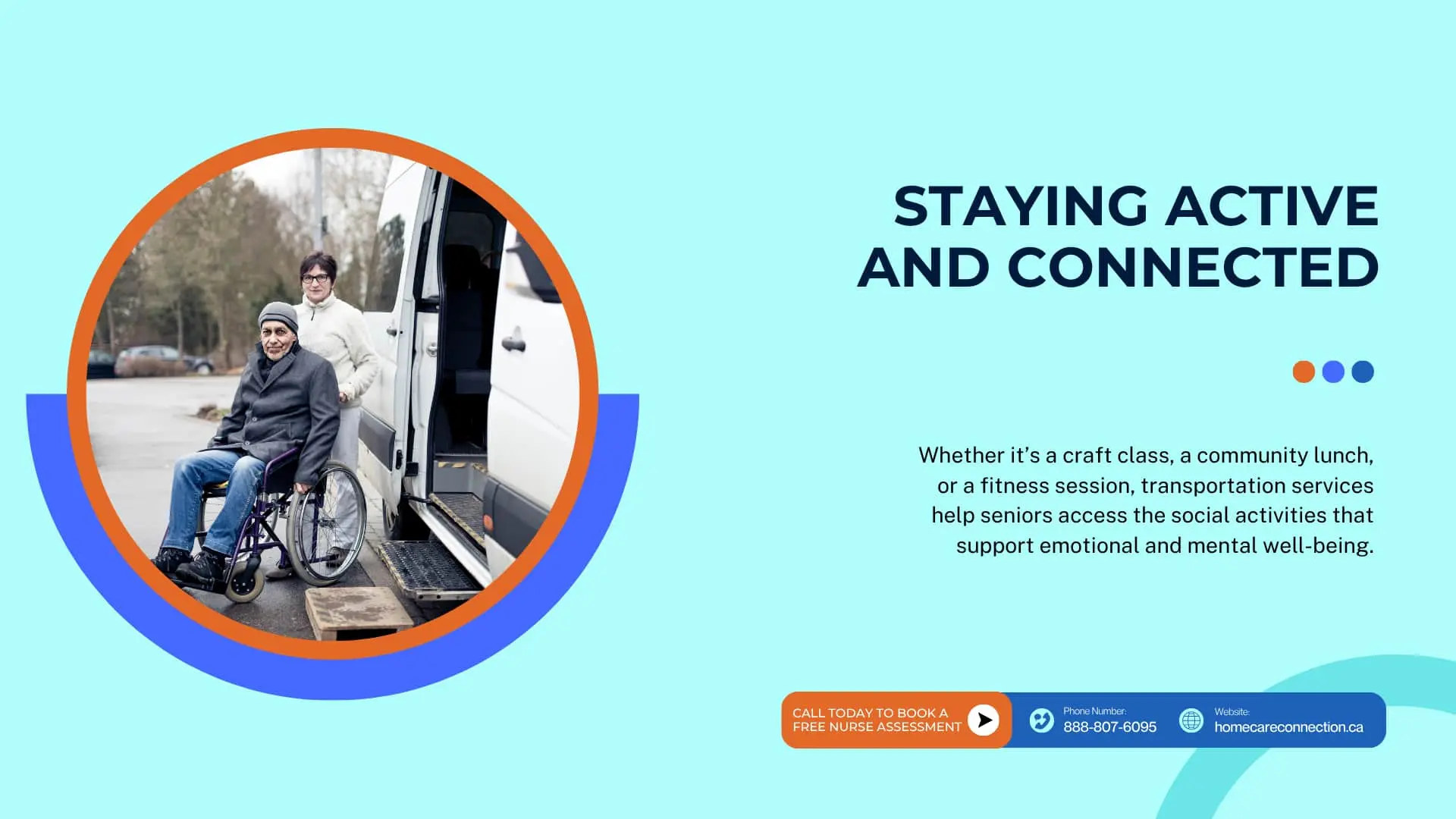 Caregiver assisting senior man in wheelchair from accessible van – transportation services.