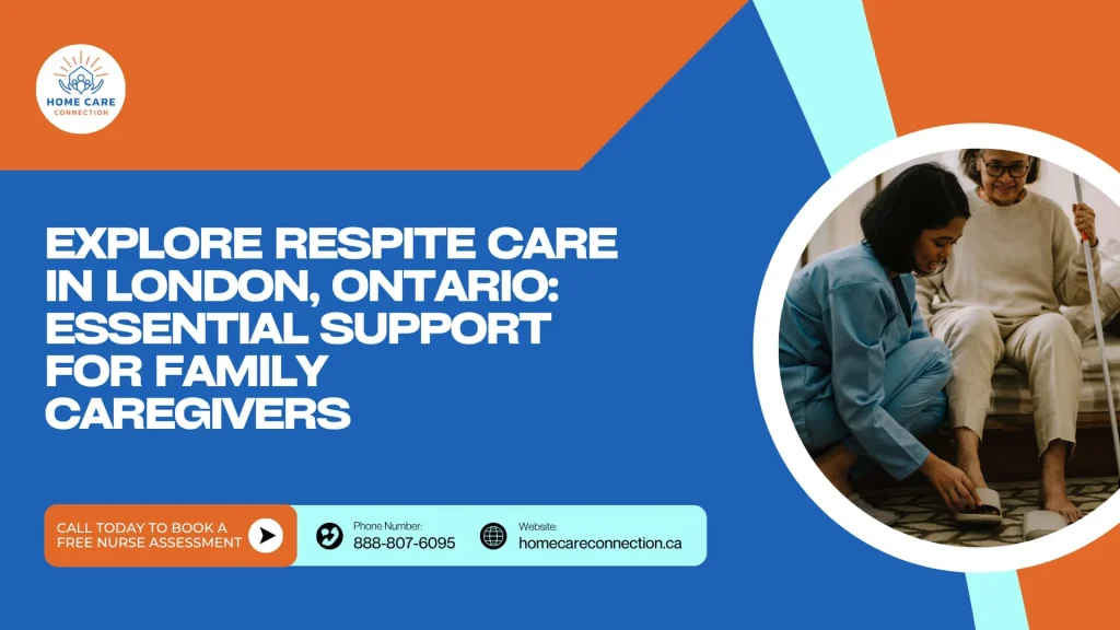Caregiver assisting elderly woman with mobility support at home – respite care services in London, Ontario for family caregiver relief.