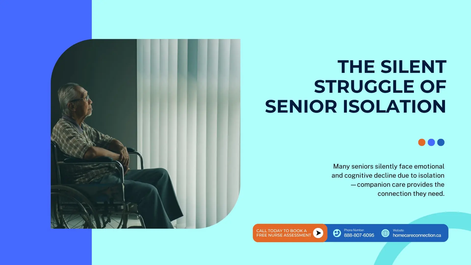 Elderly man in a wheelchair sitting alone by a window –highlighting senior isolation and the need for companion care services