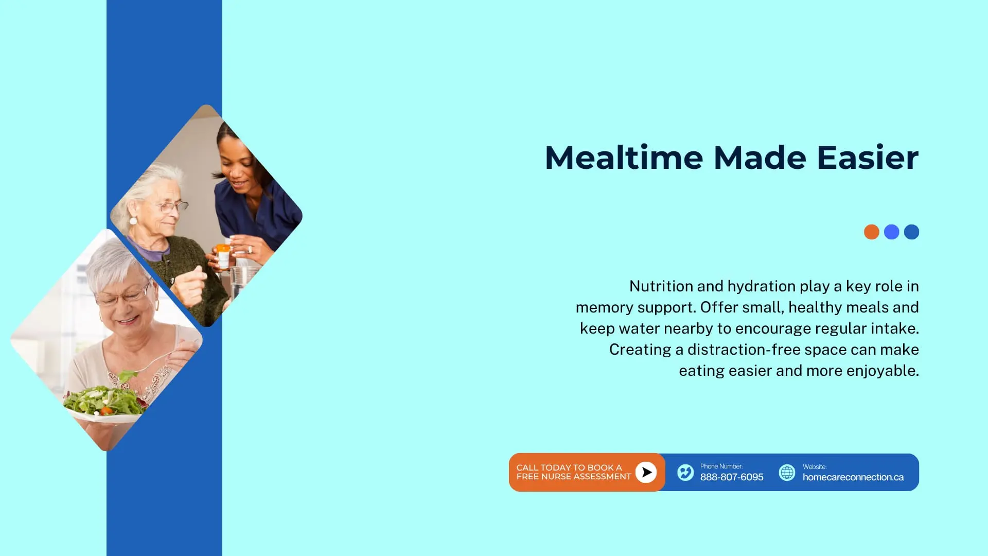 Dementia caregiver tips for mealtime – healthy nutrition and hydration support for seniors.